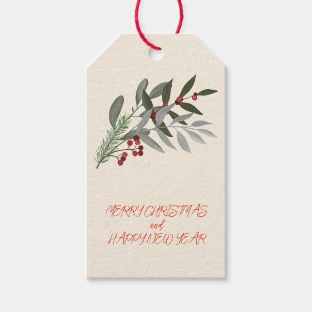 Christmas Red Holly Berries Gift Tags (Front)
