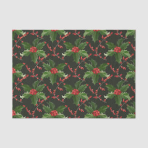 Christmas Red Holly Berry and Green Leaves  Tissue Paper