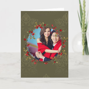 Christmas Red Holly Berry Wreath Peace Holiday Card