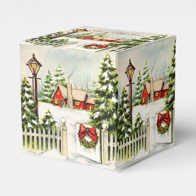  Christmas Red House Lantern Pine Trees   Favour Box (Front Side)