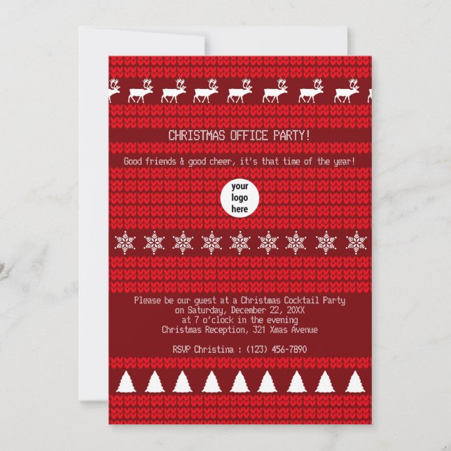 Christmas Red Knitted Sweater Xmas Office Party Invitation (Front)