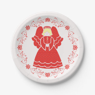 Christmas Red Lace Angel  Paper Plate