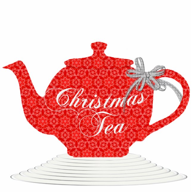 Christmas Red Lace Teapot Standing Photo Sculpture (Front)