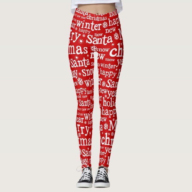 Christmas Red Merry Christmas Santa Winter Leggings (Front)