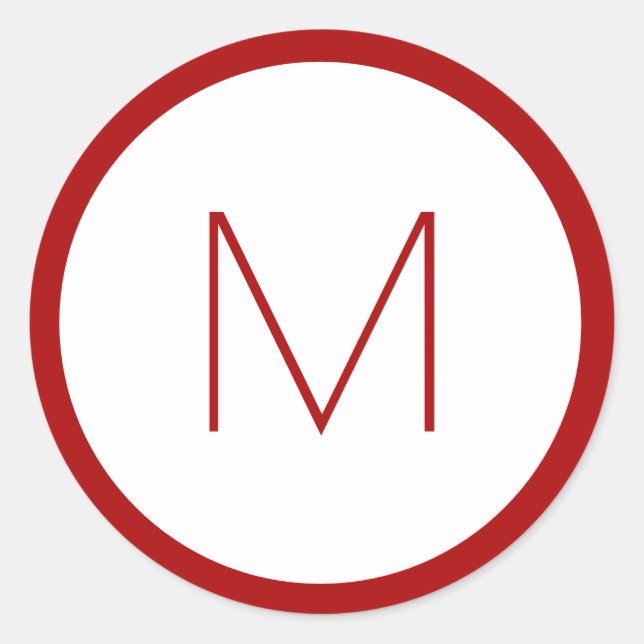 Christmas Red Minimalist Holiday Monogram Letter Classic Round Sticker (Front)