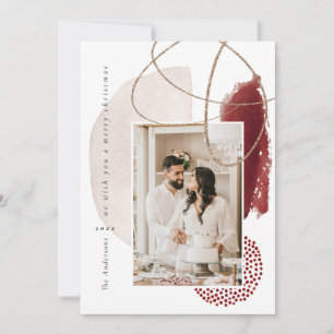 Christmas Red Modern Geometric Photo Holiday Card