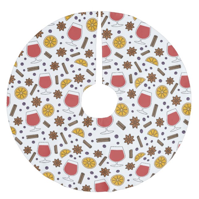 Christmas red mulled spicy wine drawing  brushed polyester tree skirt (Front)