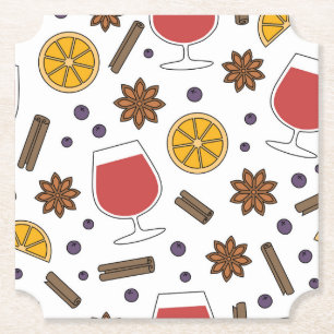 Christmas red mulled wine with spices doodle paper coaster