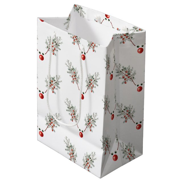 Christmas Red Nosed Reindeer Pine Berries  Medium Gift Bag (Front Angled)