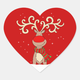 Christmas red-nosed reindeer red heart sticker
