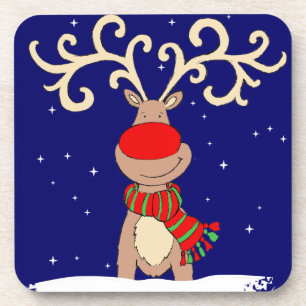 Christmas red-nosed reindeer set of 6 coasters