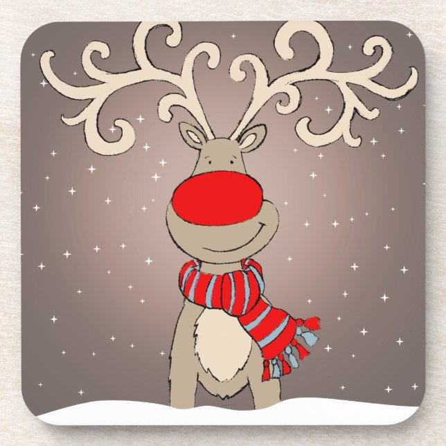 Christmas red-nosed reindeer set of 6 coasters (Front)
