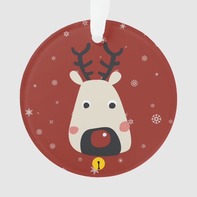 Christmas red-nosed reindeer snowflakes & name red ornament (Front)
