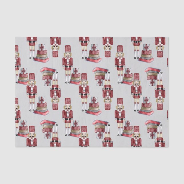 Christmas Red Nutcracker Packages Watercolor Tissue Paper (Front)