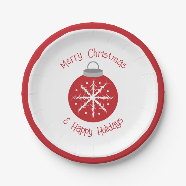 Christmas red ornament paper plate (Front)