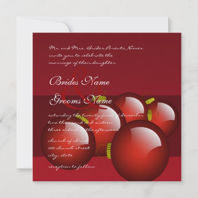 Christmas Red Ornament Wedding Invitation (Front)