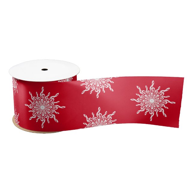 Christmas Red Ornamental G-Clef Snowflake Pattern Satin Ribbon (Spool)