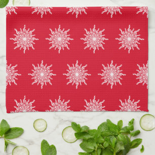 Christmas Red Ornamental G-Clef Snowflake Pattern Tea Towel