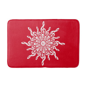 Christmas Red Ornamental Monogram G-Clef Snowflake Bath Mat