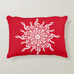 Christmas Red Ornamental Monogram G-Clef Snowflake Decorative Cushion