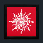 Christmas Red Ornamental Monogram G-Clef Snowflake Gift Box<br><div class="desc">Unique music-themed gift box for musicians and music lovers for the winter holidays. Melting white g-clefs form a snowflake made out of treble clef notes. Use the text template to add an initial or monogram to the middle of the ornamental design. Edit to change the Christmas red background, centre circle...</div>
