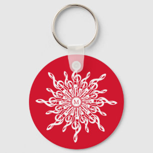 Christmas Red Ornamental Monogram G-Clef Snowflake Key Ring