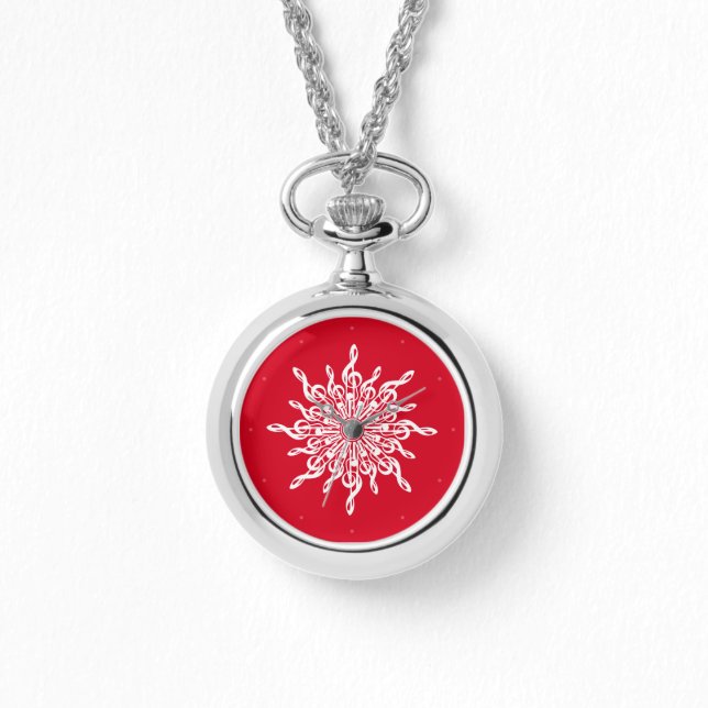 Christmas Red Ornamental Treble Clef Snowflake Watch (Front)