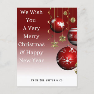 Christmas Red Ornaments In Red Ombre Background Holiday Postcard