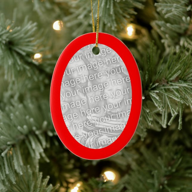 Christmas Red Oval Border Photo Ceramic Tree Decoration (Tree)