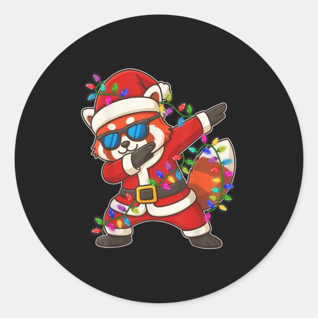 Christmas Red Panda Dabbing Lights Santa Xmas For  Classic Round Sticker (Front)