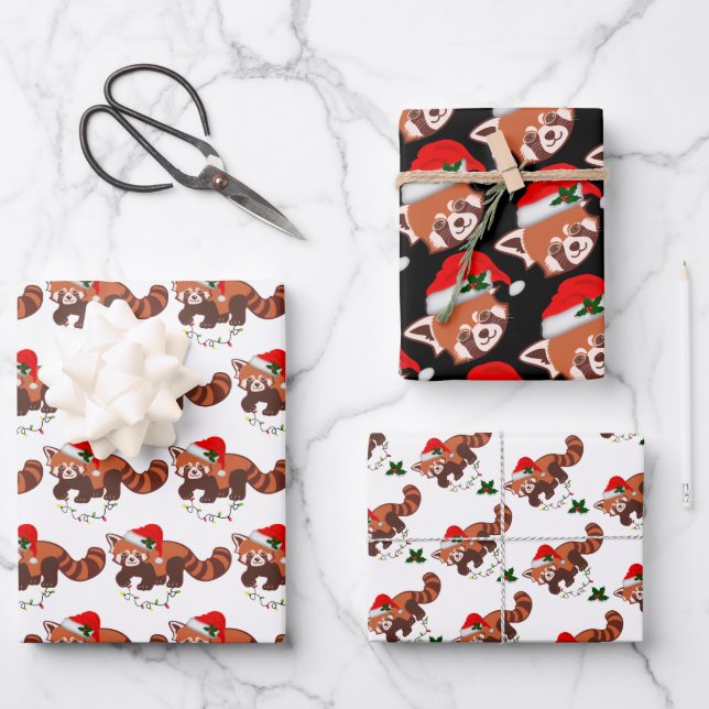 "Christmas Red Panda" Wrapping Paper Sheet Set (Front)