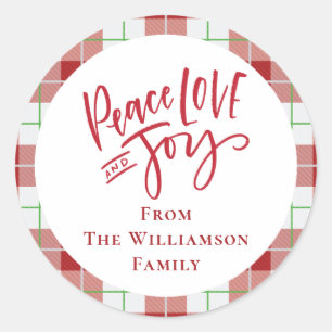 Christmas Red Peace Love Joy Modern Family Classic Round Sticker