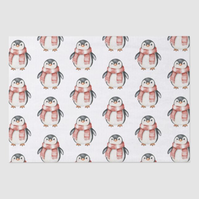 Christmas Red Peppermint Penguins Tissue Paper (Front)