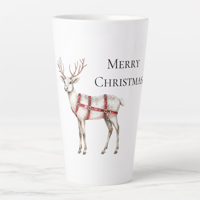 Christmas Red Peppermint White Deer Latte Mug (Front)