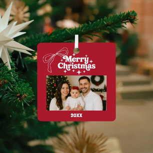 Christmas red photo bow doodle retro metal tree decoration