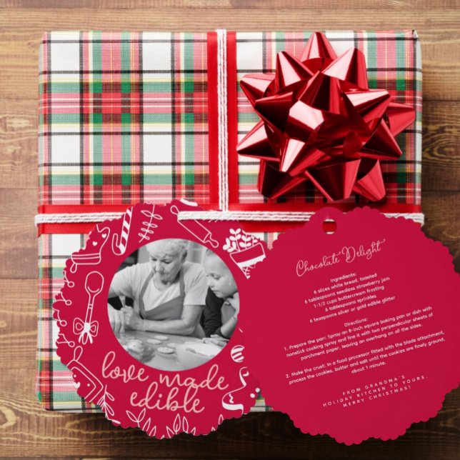 Christmas Red Photo Holiday Baking Ornament Card (Creator Uploaded)