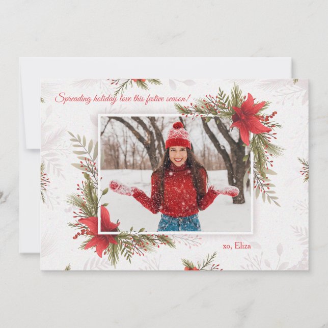 Christmas Red Photo Holiday Card Horizontal (Front)