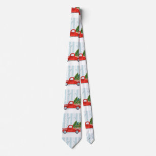 Christmas Red PickUp Truck on a Snowy Road Tie