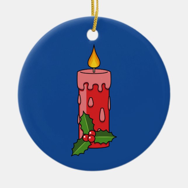Christmas Red Pillar Candle with Holly Ceramic Tree Decoration (Front)