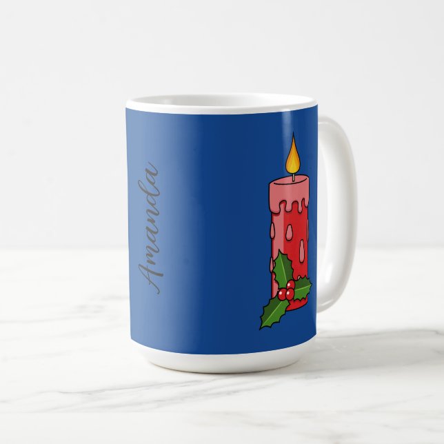 Christmas Red Pillar Candle with Holly Coffee Mug (Front Right)