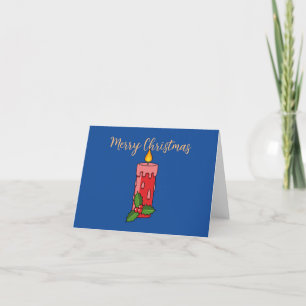 Christmas Red Pillar Candle with Holly Holiday Card