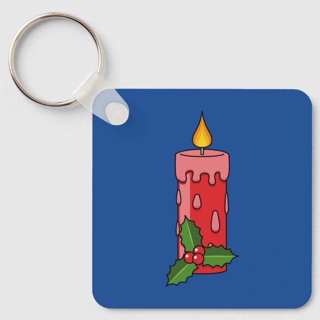 Christmas Red Pillar Candle with Holly Key Ring (Front)