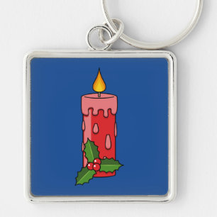 Christmas Red Pillar Candle with Holly Key Ring