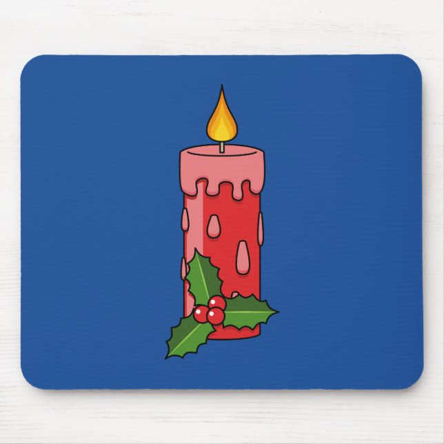Christmas Red Pillar Candle with Holly Mouse Mat (Front)