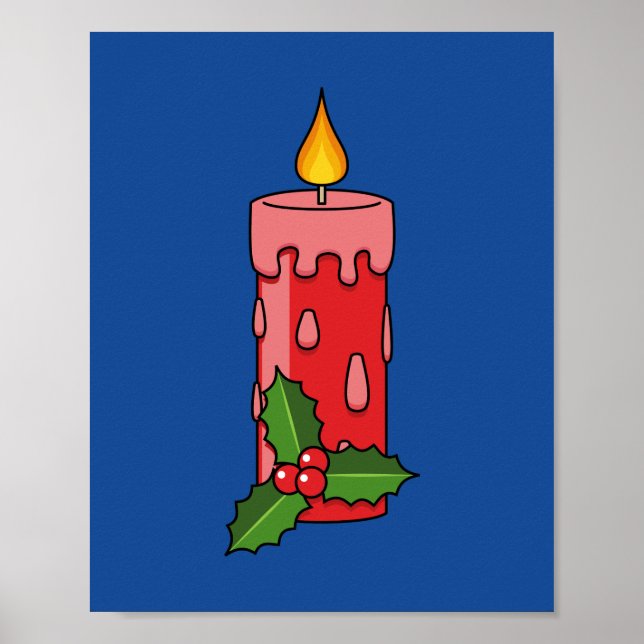 Christmas Red Pillar Candle with Holly Poster (Front)