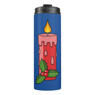 Christmas Red Pillar Candle with Holly Thermal Tumbler
