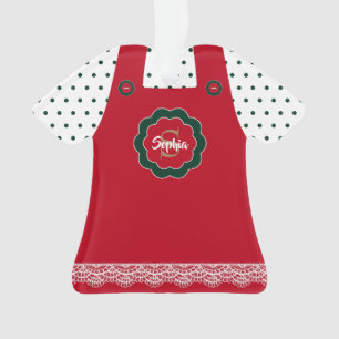 Christmas Red Pinafore Lace Trim Personalised Ornament