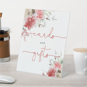 Christmas Red & Pink Floral Shower Cards & Gifts Pedestal Sign