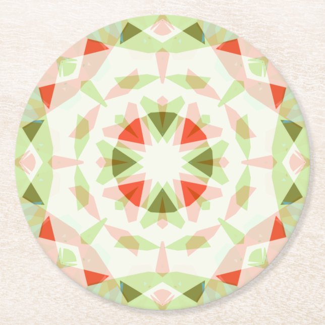 Christmas Red Pink Green Star Party Celebration Round Paper Coaster (Front)