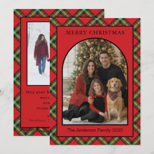 Christmas Red Plaid Arch Photo Family Holiday Card